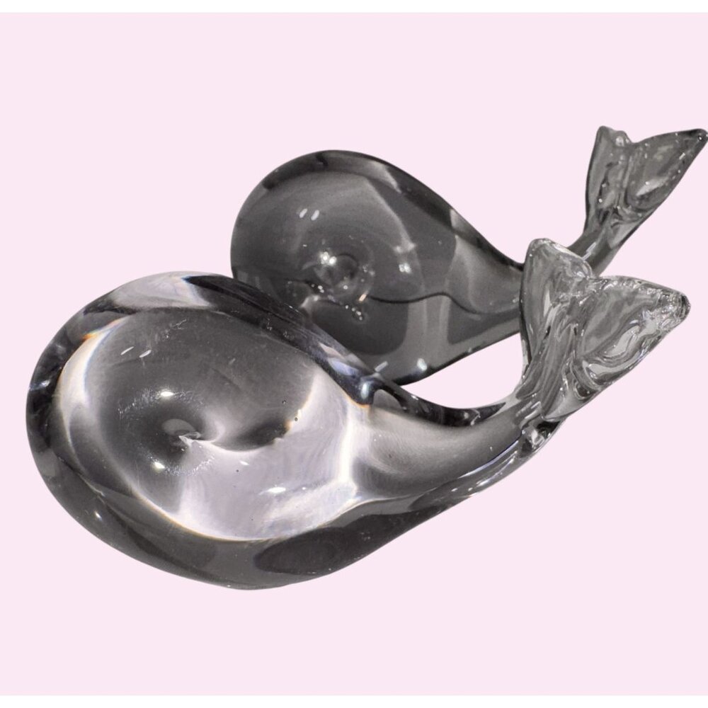 2 Lindstrom Sweden Glass Whale Figurines Paperweight 6" 4" - Picture 3 of 7